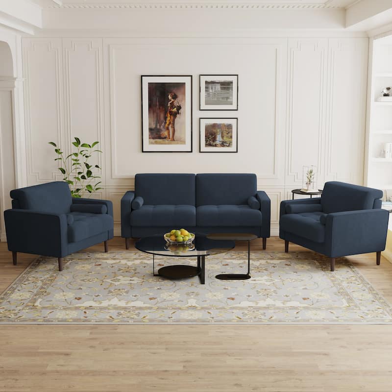3-Piece Corduroy Tufted Club Armchair and Loveseat Set for Living Room