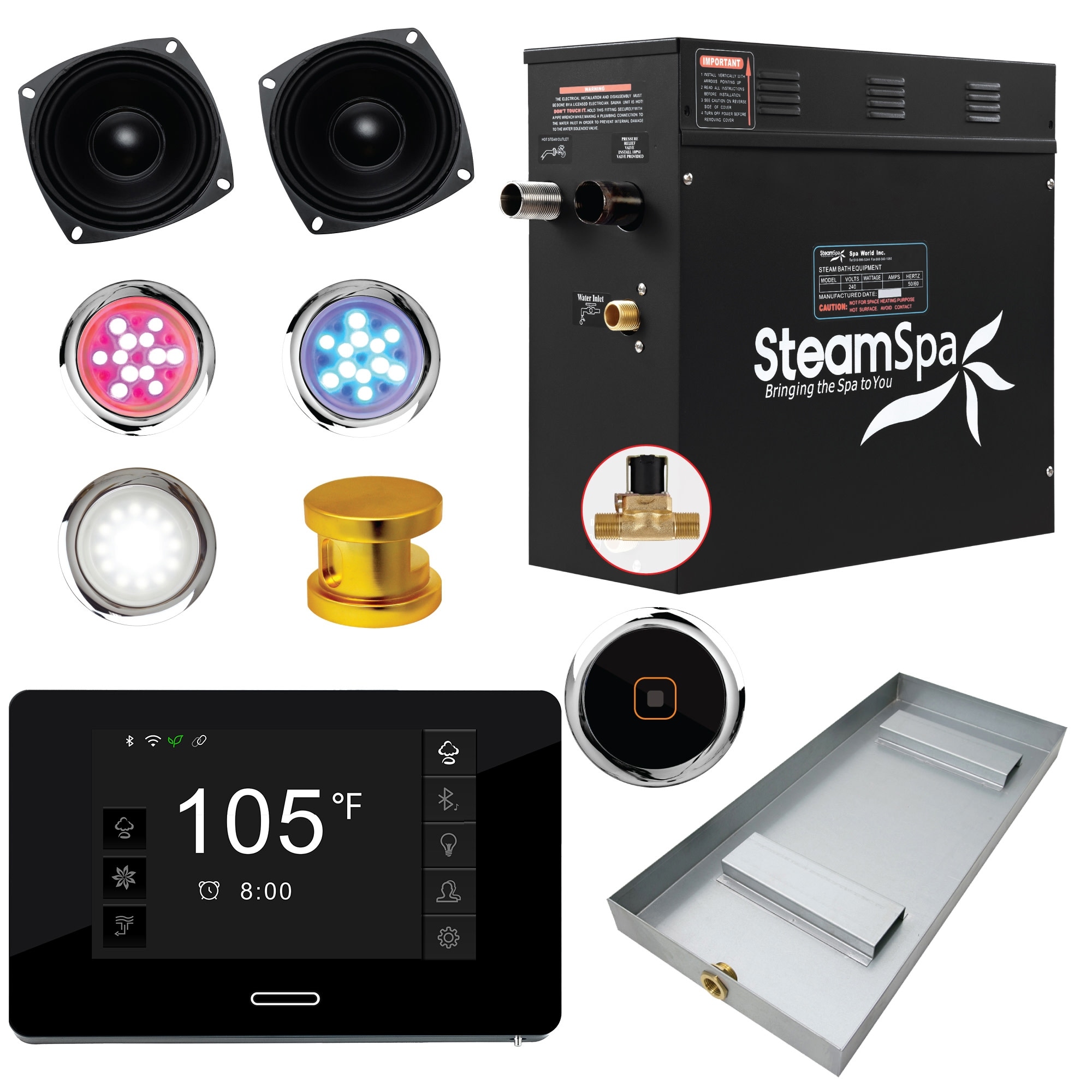 SteamSpa Black Series Bluetooth 4.5kW QuickStart Steam Bath Generator