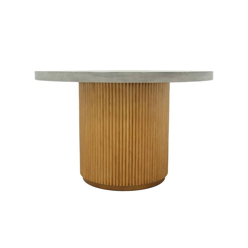 Cid Zeta 47 Inch Dining Table, Round Gray Concrete Top, Ribbed Brown Base