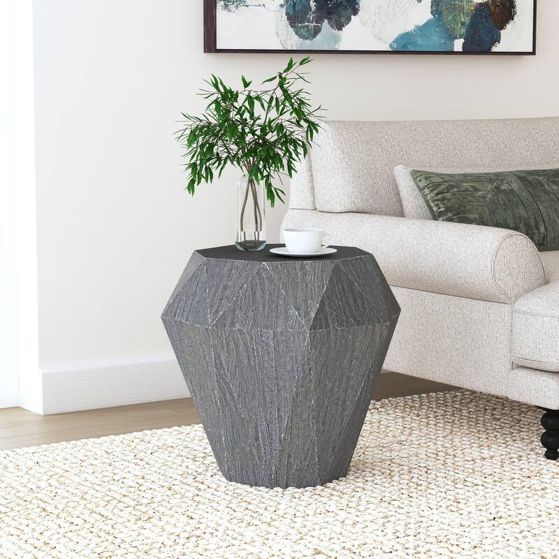 Jacinto Octagonal Solid Mango Wood Side Table - Grey