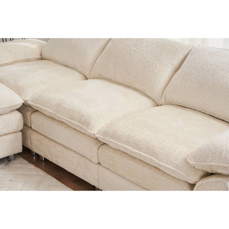 Modern Polyester Deep 3-Seater Sofa Couch with Ottoman