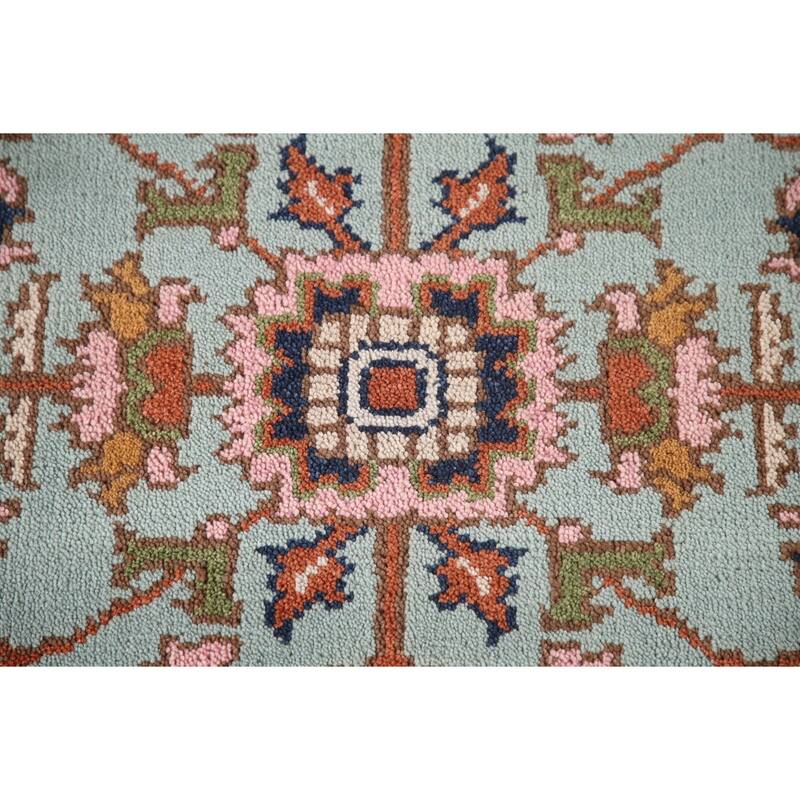 Light Blue Floral Oushak Oriental Accent Rug Handmade Wool Carpet - 3'0"x 4'11"