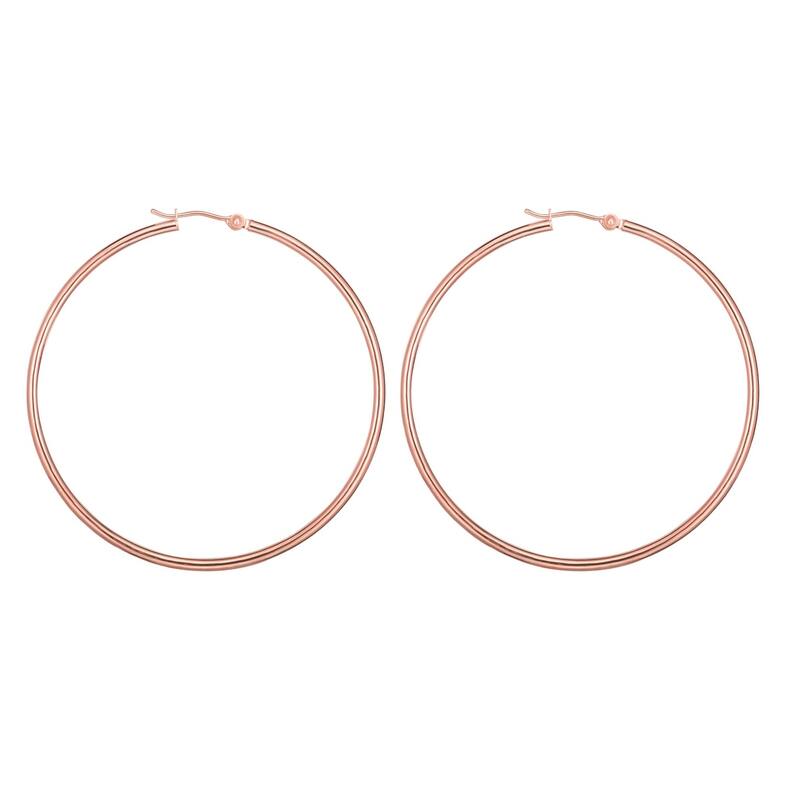 Curata 14k Gold Rose Finish 55x2mm Shiny Round Tube Round Hoop Earrings Tube Hoop Bridal Duo Band Ring Wi