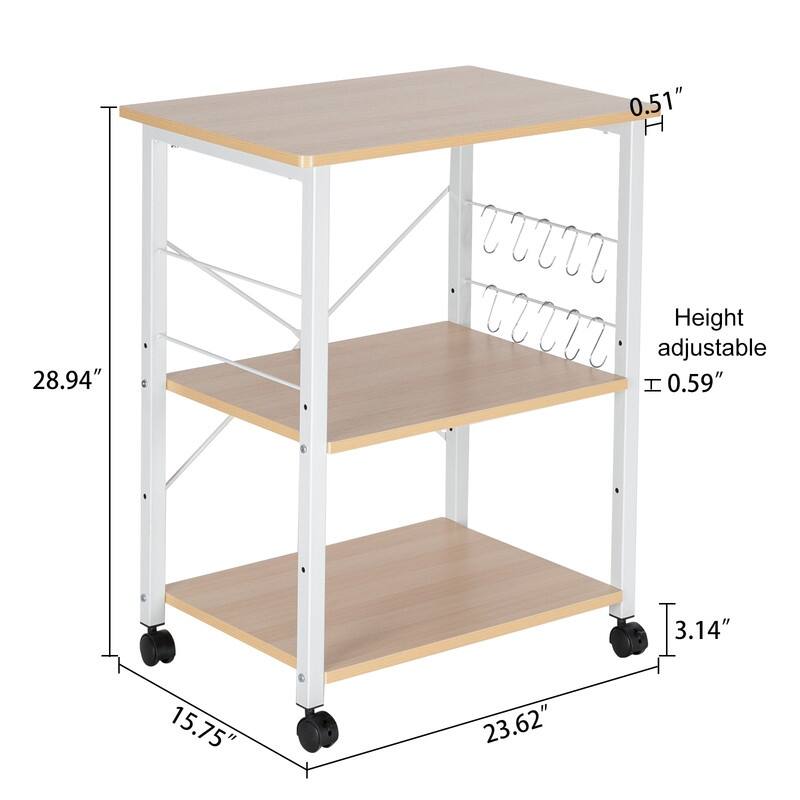 Baker's Rack 3-Tier Microwave Oven Stand Shelf with 10 Hooks