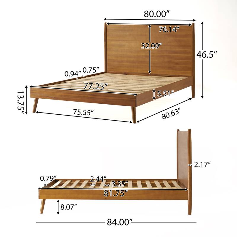 Classic Low Profile Platform Bed Wood Frame Bed Wingback Bed Slat Support Bed