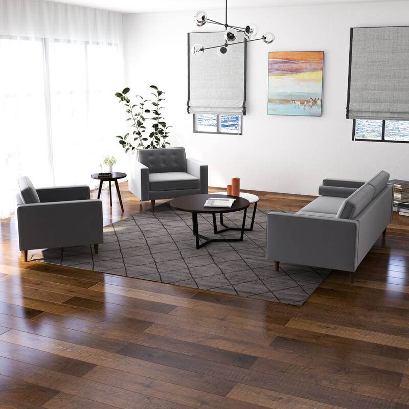Mase 3-Piece Mid-Century Velvet Sofa and 2 Lounge Chairs Set in Gray