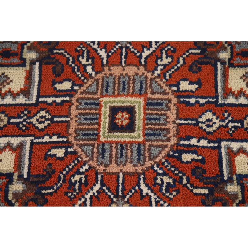 Hand Knotted Oriental 100% Wool Carpet Traditional Medallion Navy Blue & Blues Heriz (serapi) Area Rug - 10' 0'' X 7' 11''