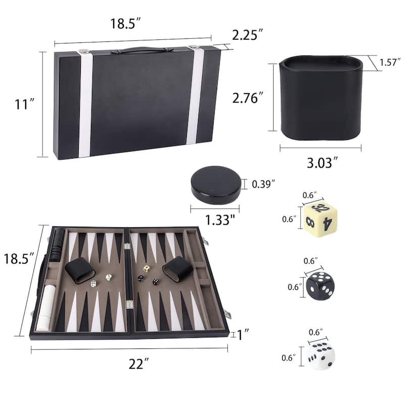 GSE™ 22" Premium Leather Backgammon Board Game Set, Portable Folding Backgammon Board Game with Game Pieces - Large