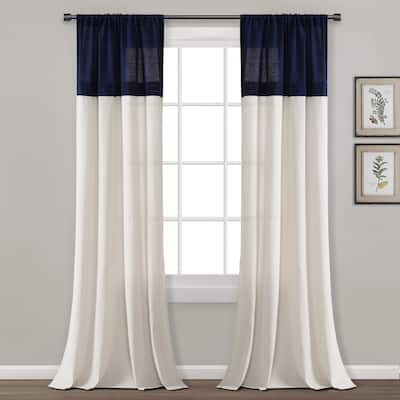 Lush Decor Farmhouse Faux Linen Colorblock Pleated Window Curtain Single Panel - 84" x 40"