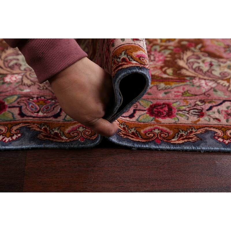 Hand Knotted Oriental 100% Wool Carpet Traditional Floral Navy Blue & Blues Tabriz Area Rug - 9' 9'' X 9' 10''