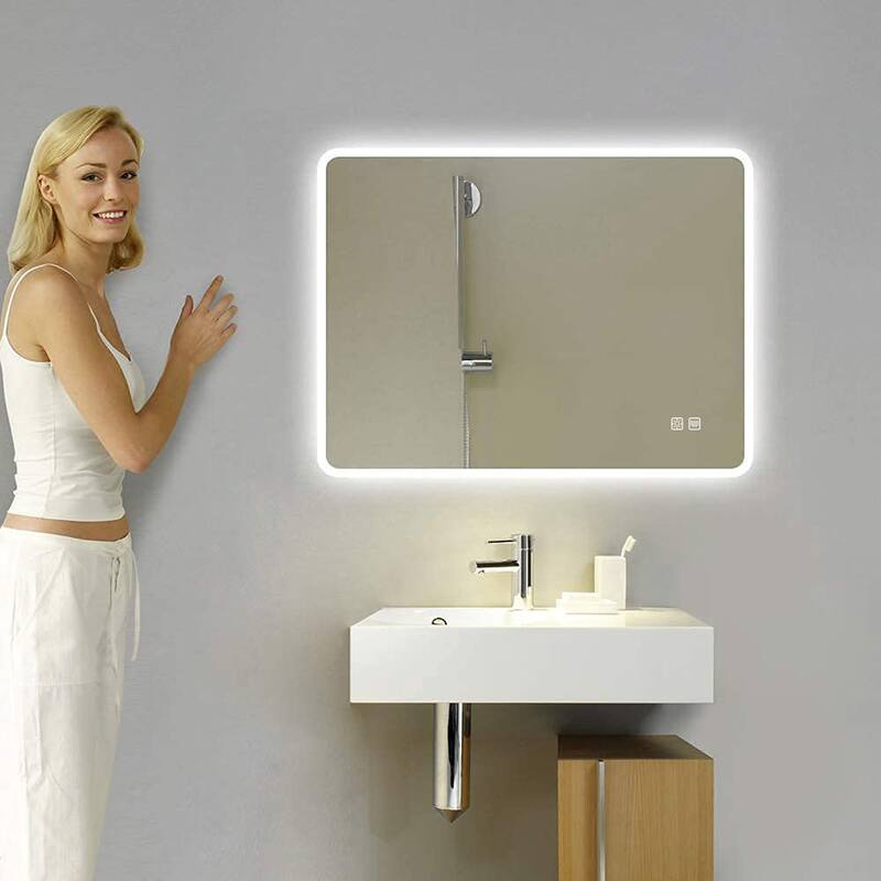 Rectangular Wall-Mounted Dimmable LED Bathroom Vanity Mirror with Defogger and Bluetooth Music Speaker