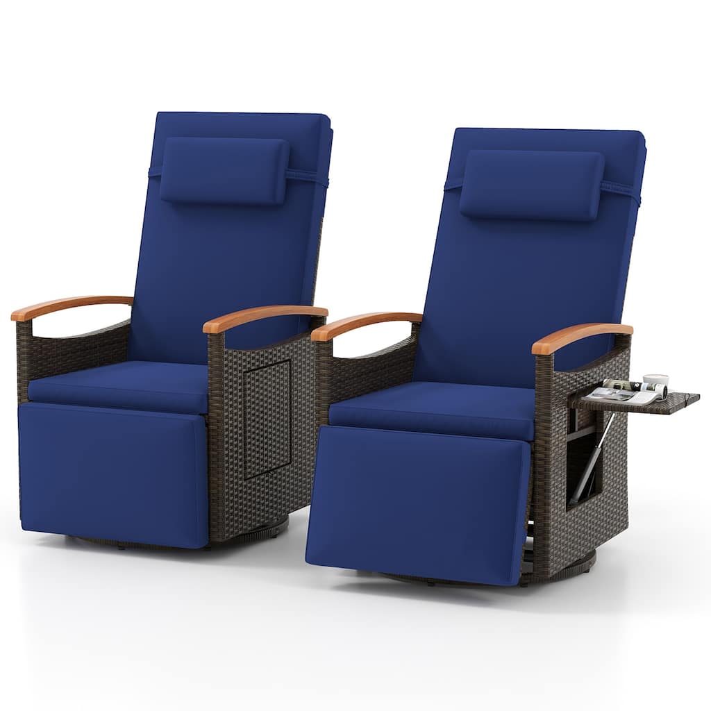 Gymax 2PCS Outdoor Swivel Rattan Recliner Chair Patio Wicker Chaise