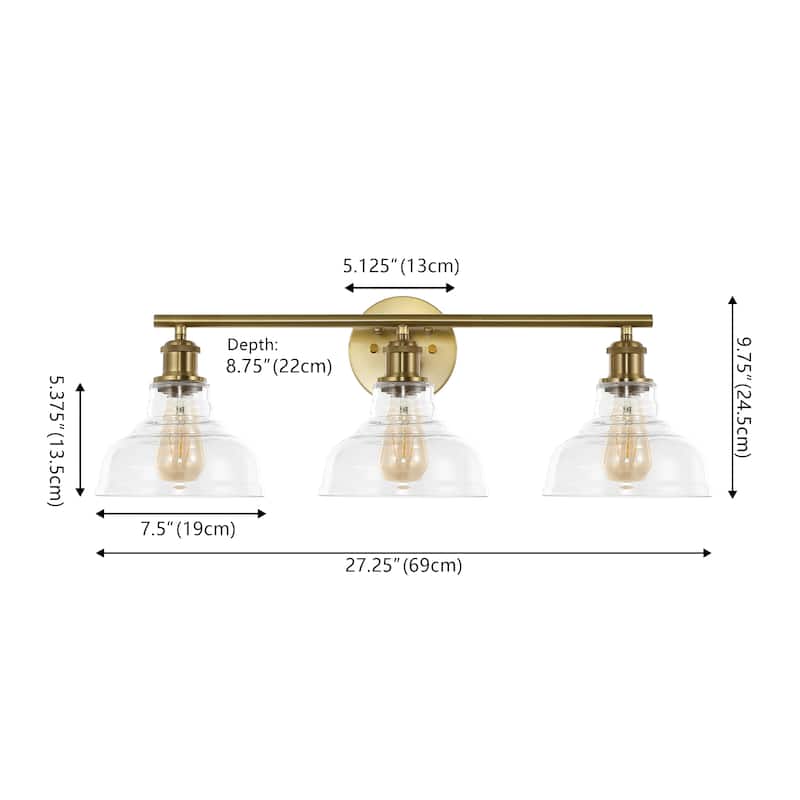 SAFAVIEH Baiba 3-Light Bathroom Vanity Wall Sconce (LED Bulbs Included) - 27.3 In. W x 8.8 In. D x 9.8 In. H - 27Wx9Dx10H