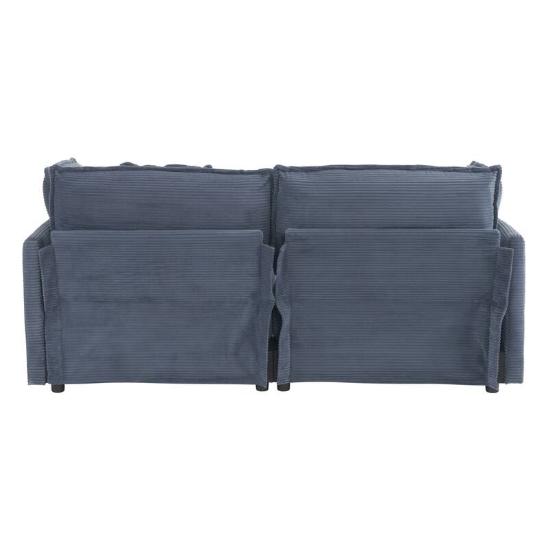 Corduroy Loveseat Set with Movable Ottoman 4 Seater Corner Sofa, Upholstered Deep-seat Couch wCushions and 4 Pillows