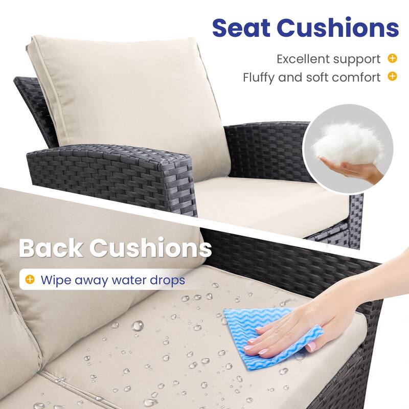 4-Piece Wicker Outdoor Sofa Set, 1 Loveseats, 2 Single Sofas, 1 Table
