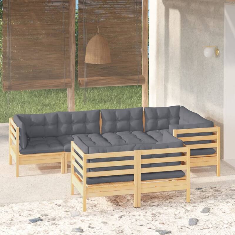 vidaXL Solid Pinewood Patio Lounge Set 8 Piece with Cushions Multi Colors