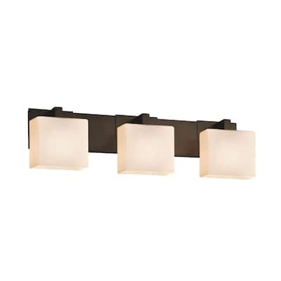 Justice Design Fusion Modular 3-light Dark Bronze Bath Bar, Opal Rectangle Shade