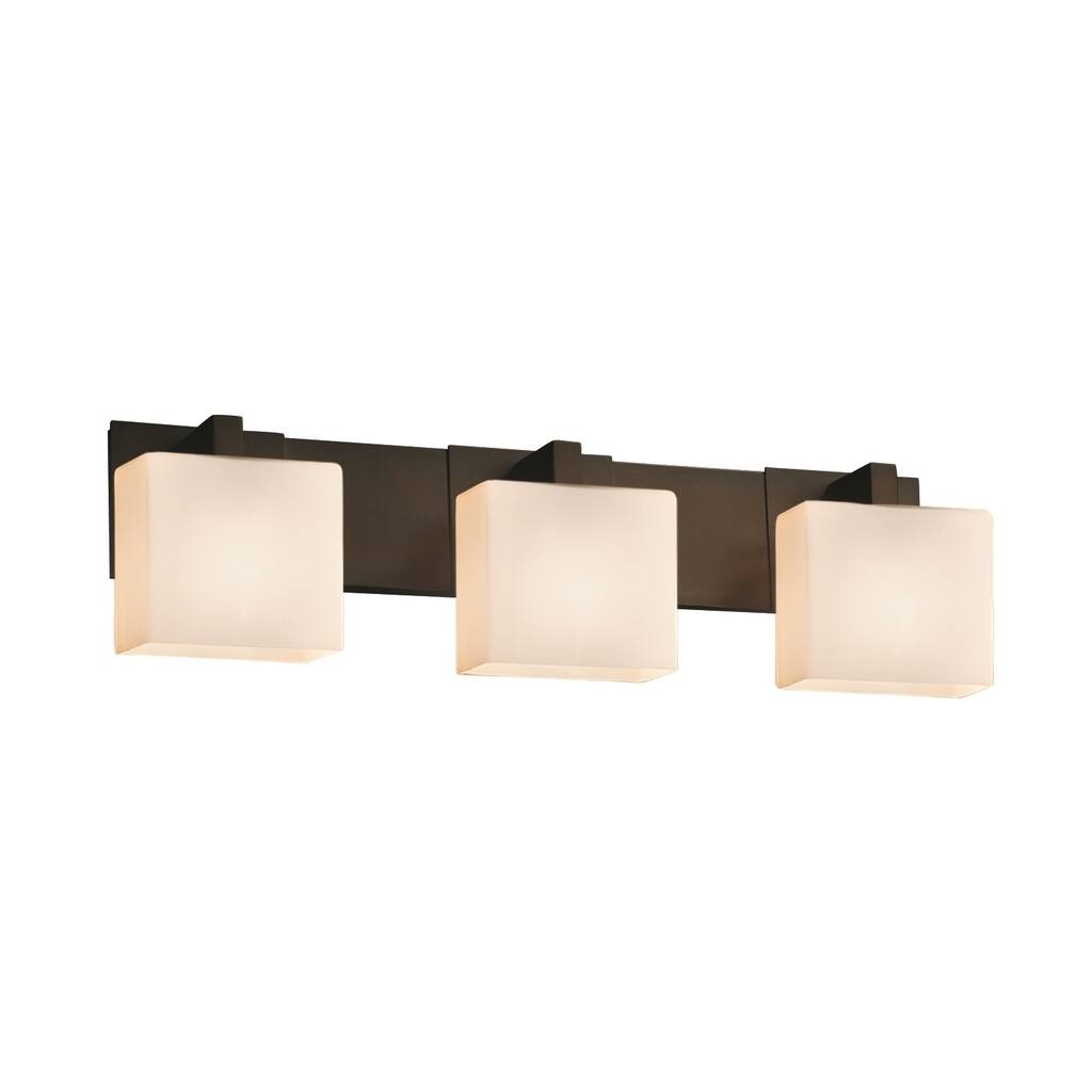 Justice Design Fusion Modular 3-light Dark Bronze Bath Bar, Opal Rectangle Shade