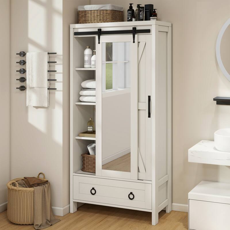 Farmhouse Tall Bathroom Storage Cabinet with Doors And Adjustable Shelf