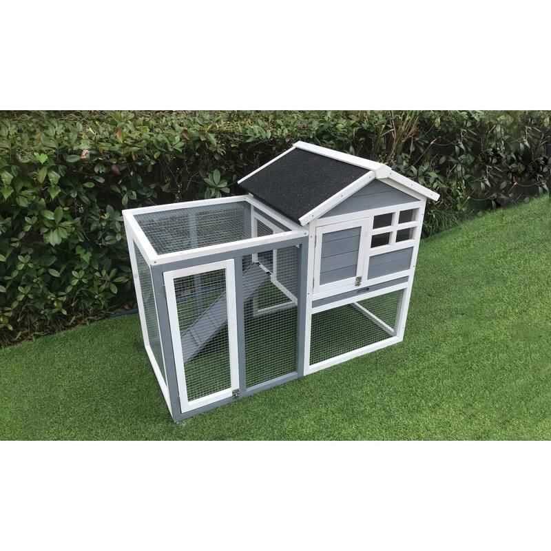 Hanover Outdoor Wooden Elevated Rabbit Hutch with Ramp, Wire Mesh Run