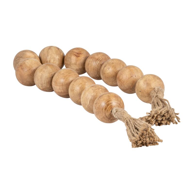 Sagebrook Home 32" Wooden Large Bead Garland with Tassels - Contemporary Mango Wood