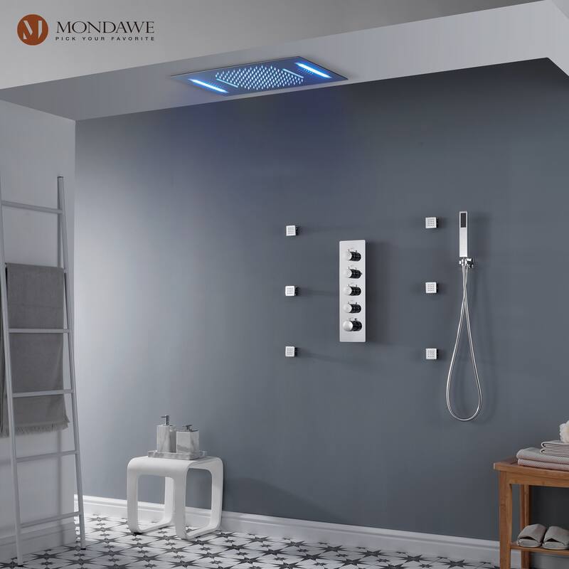 64 Colors LED Light and Music Ceiling Mounted Thermostatic Shower System