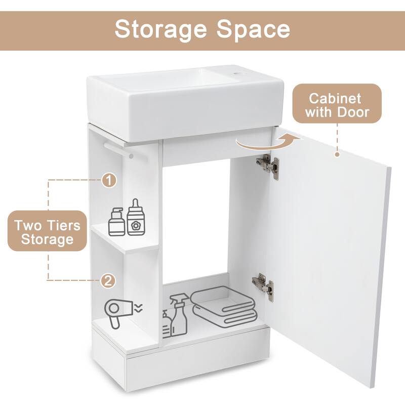 Modern 18.6" Bathroom Vanity with Sink, Two-Tier Shelf, Adjustable Toilet Paper Holder, Freestanding