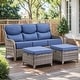 preview thumbnail 97 of 187, Outdoor Patio Sofa Swivel Chair with 6-Inch Thick Cushions Set 3PCS Sofa w/ Ottoman - Grey Wicker Blue Cushion