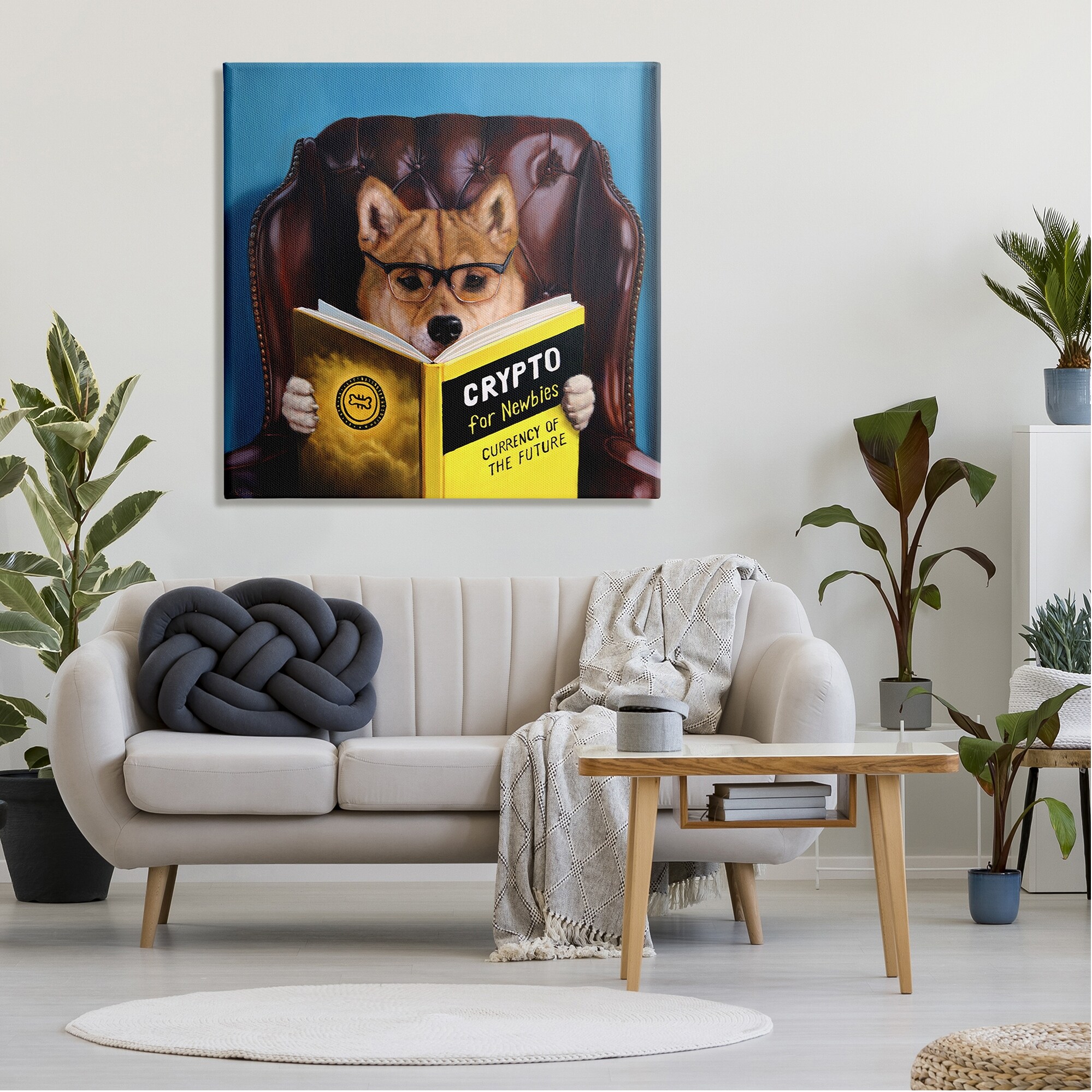 Stupell Crypto For Newbies Funny Dog Reading Book Armchair Canvas Wall Art,  Design by Lucia Heffernan - Bed Bath & Beyond - 36612923