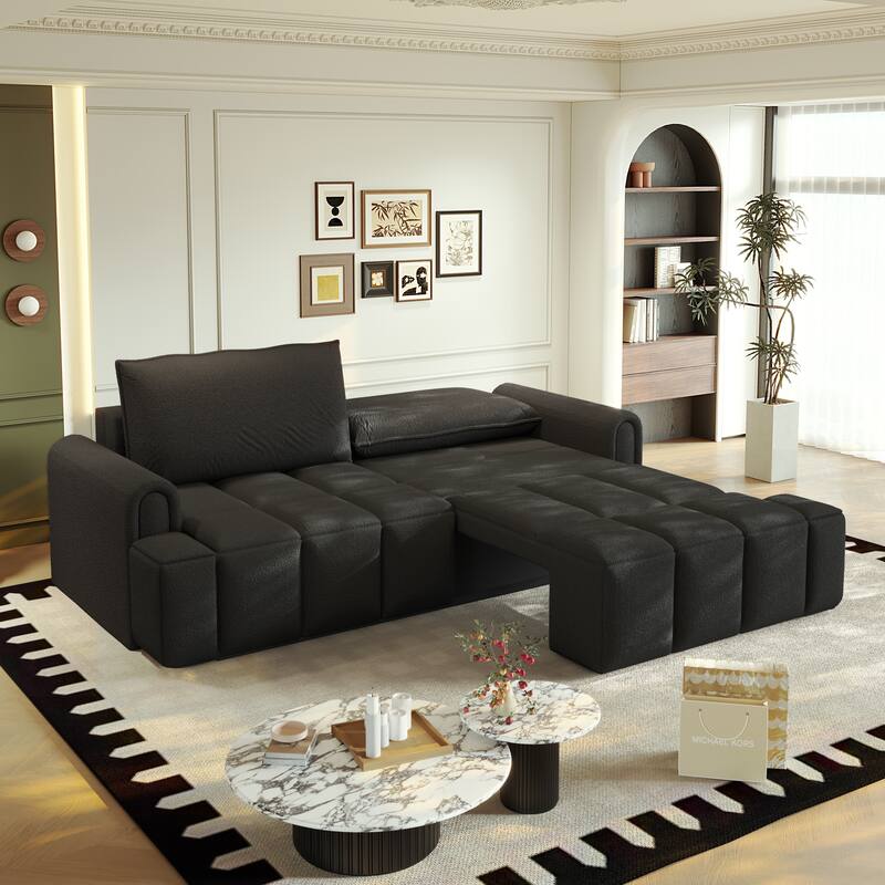 90.2" Sleeper Sofa with Pull-Out Bed, 3-in-1 Convertible Sofa Bed, Large Teddy Loveseat with Adjustable Backrest & Storage Seats