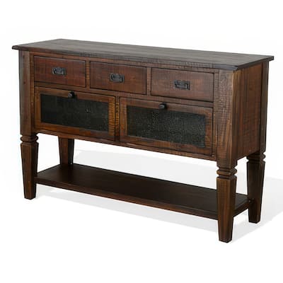 Flint Sideboard Buffet Console, 2 Doors, 3 Drawer, Shelf, Rustic Brown