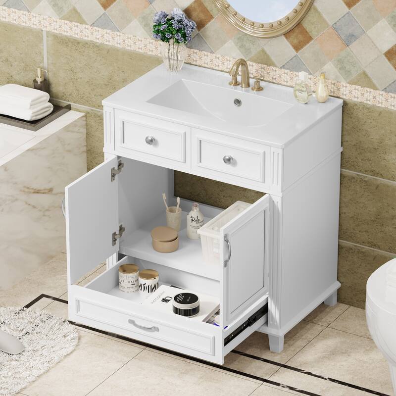 Bathroom Vanity with Resin Sink, Bathroom Cabinet with Soft Closing Doors, Bathroom Vanity Set with Solid Wood Frame