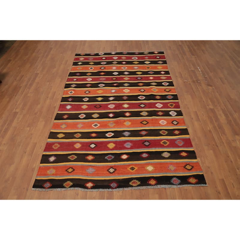 Hand Woven Oriental 100% Wool Carpet Southwestern Tribal Multi-Colored Kilim Area Rug - 9' 4'' X 5' 6''