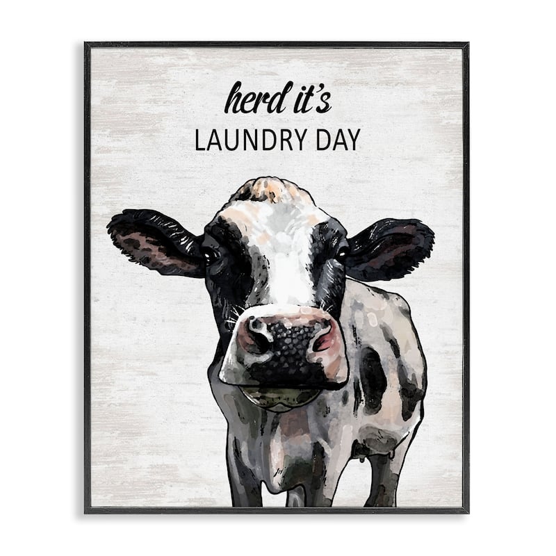 Stupell Herd It's Laundry Day Cow Framed Giclee Art Design By Lettered and Lined - 16 x 20 - Black
