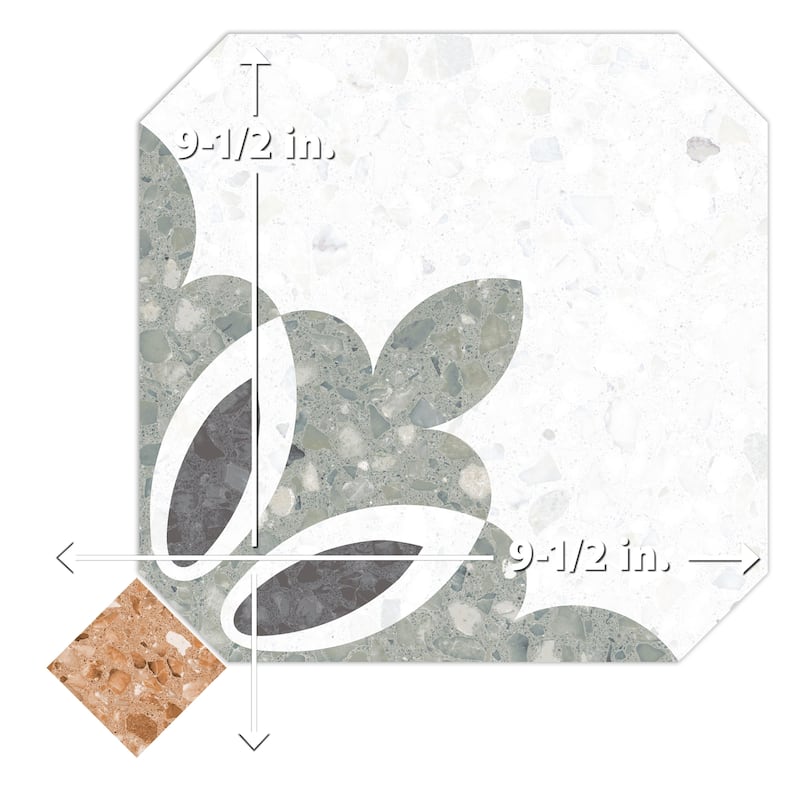 Merola Tile Riviera Octagon Verde with Taco Rojizo 7-7/8" x 7-7/8" Porcelain Floor and Wall Tile