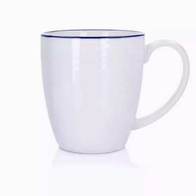 13-OZ Porcelain Mug White with Blue Rim - 6 Piece Set