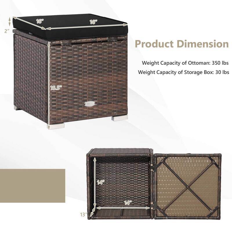 Costway 2PCS Patio Rattan Ottomans Seat Side Table Storage Box - See Details