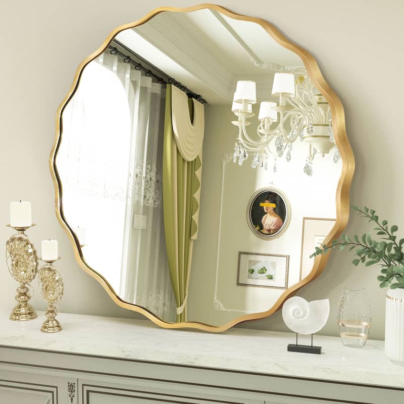 Decorative Aluminum Alloy Framed Wavy Round Wall Mirror Bathroom Vanity Mirror