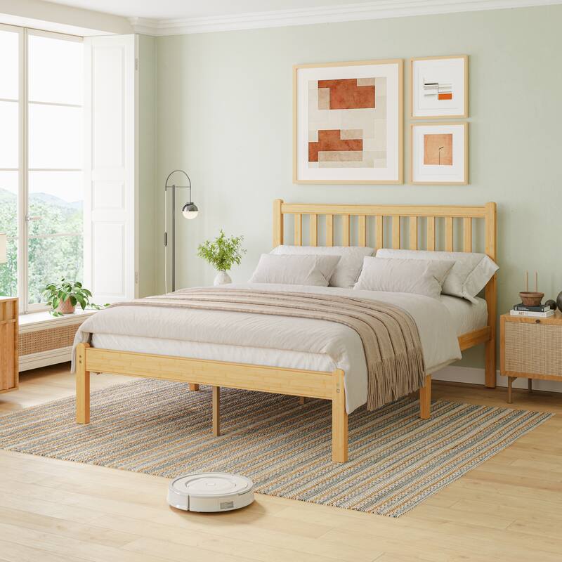 37 Inch Solid Bamboo Bed Frame with Headboard, Stylish & Sturdy Sleep Solution