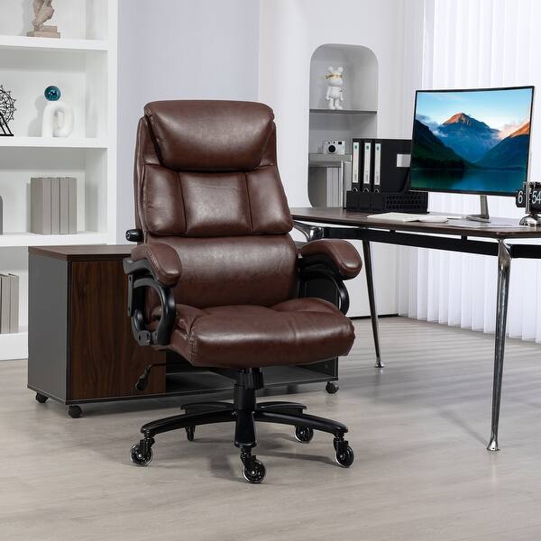 Costway Ergonomic Office Chair – Brown PU Leather Executive Swivel With Flip-Up Armrests 5 thumbnail image