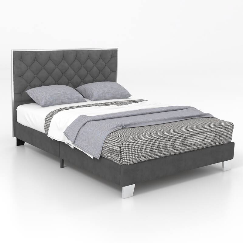 Costway Upholstered Bed Mattress Foundation with Button Tufted Velvet