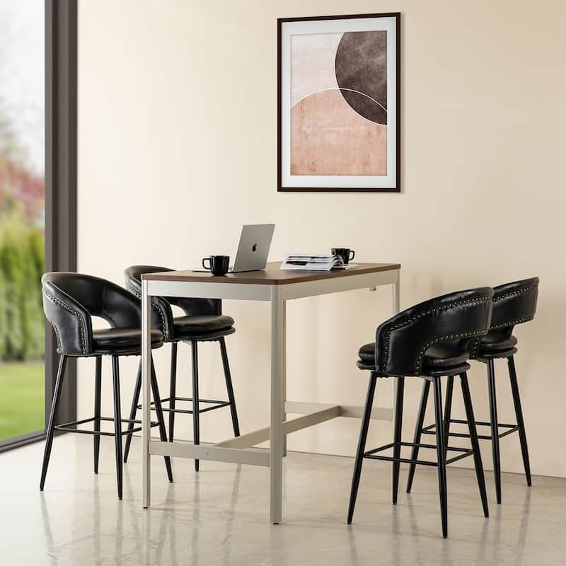 Glitzhome Set of 2 Mid-Century Modern 40.5"H Faux Leather Bar Stools with Nailhead Trim - Set of 4 - Black