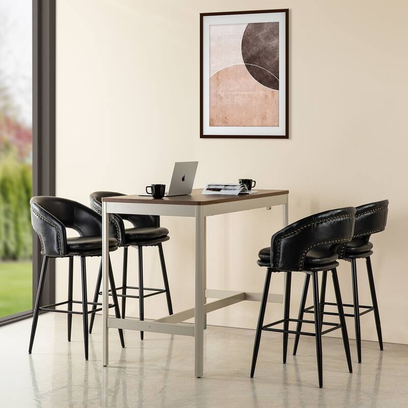 Glitzhome Set of 4 PU Leather Upholstered Swivel Counter or Bar Stools Pub/ Bar Chairs