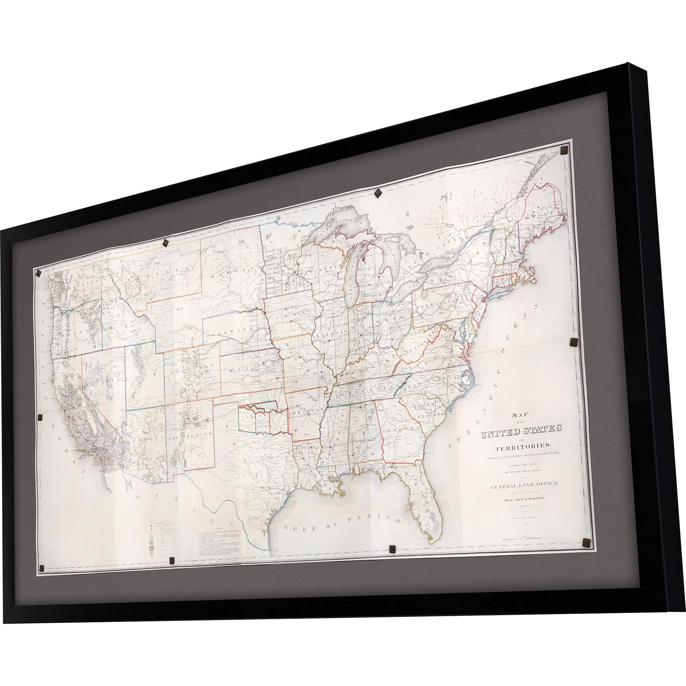 United States Map Framed Art Giclee Under Glass - Brown - Bed Bath ...