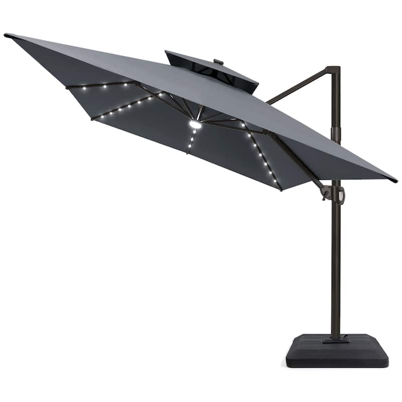 Pellebant 10 x 13FT Outdoor Rectangular Cantilever Patio Umbrella Solar LED Lighted with Premium Base