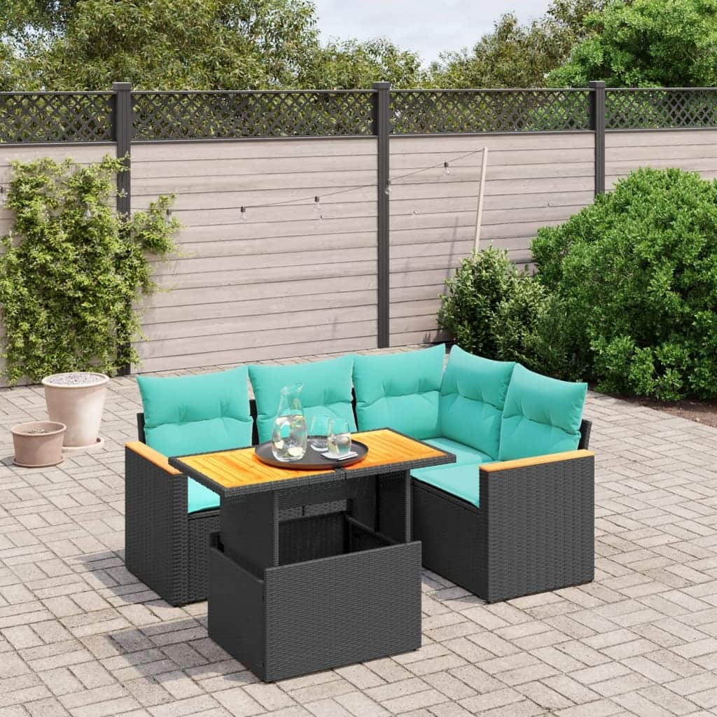 vidaXL Patio Sofa Set with Cushions Outdoor Furniture 5 Piece Poly Rattan