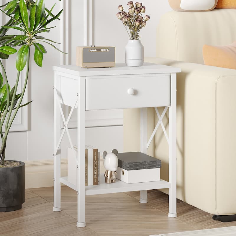 Javlergo 2 Pack X Frame Nightstand with Removable Fabric Drawer Easy to Clean Multifunctional End Table with Open Shelf