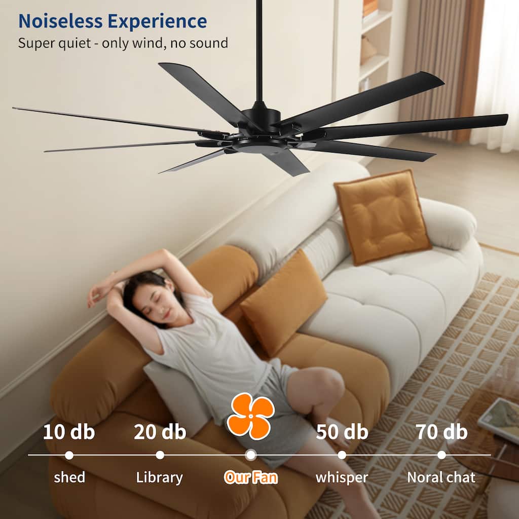 Indoor Outdoor Large Ceiling Fan No Light for Patios Living Room, 75" Ceiling Fan with 8 Reversible Blades, 3 Downrods, 6-Speed