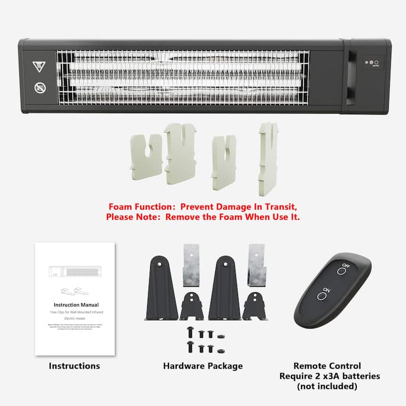 Cozywor Infrared Outdoor Electric Space Heater, Wall Mounted Heater, 1500 W, Remote Control 29" x 6", Black - N/A
