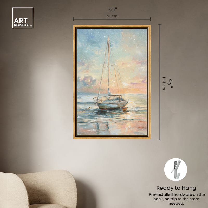 Art Remedy Boat On The Shore Framed Sailing 1 Piece Canvas Wall Art